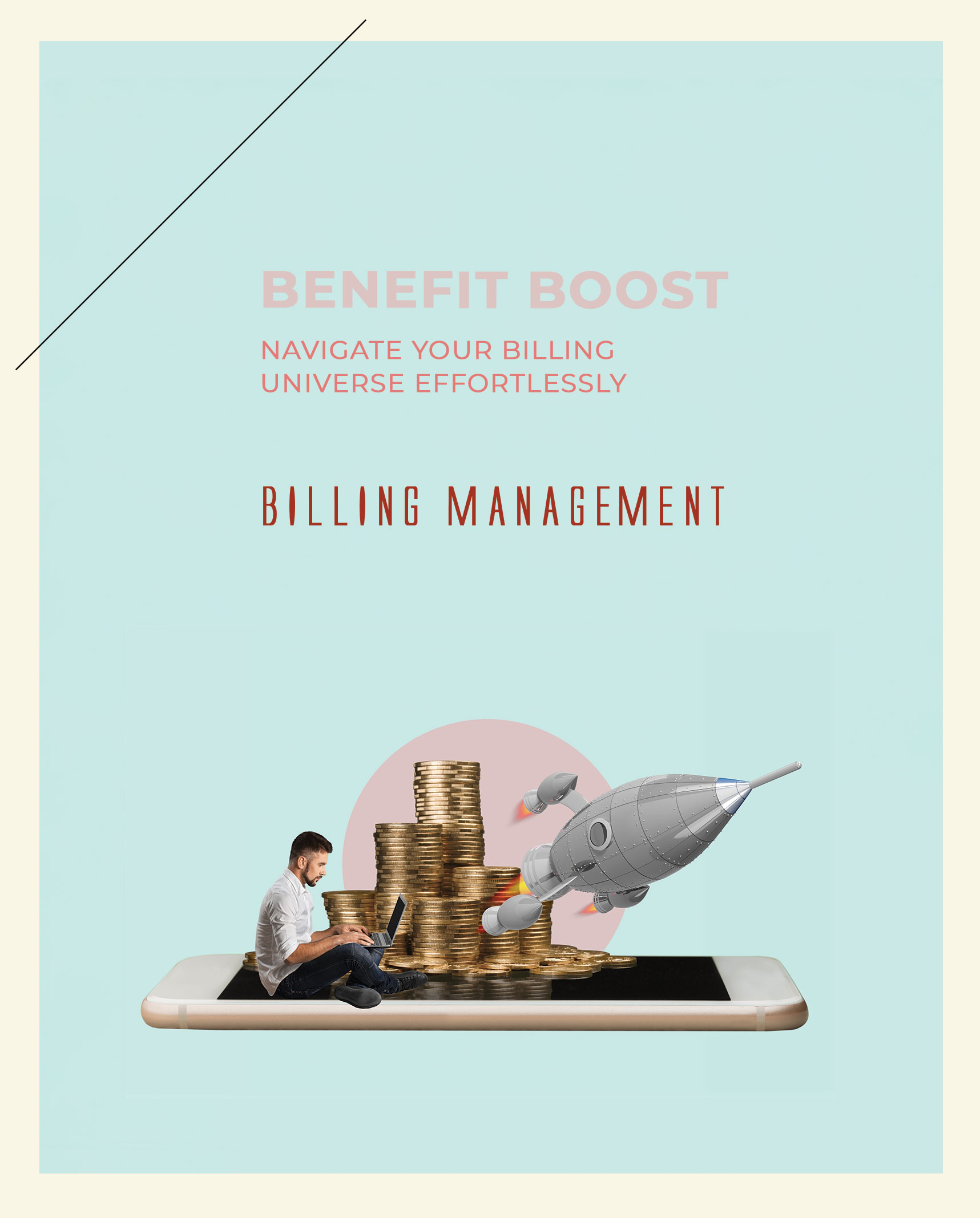 guy on phone with money and rocket- navigate your billing universe effortlessly
