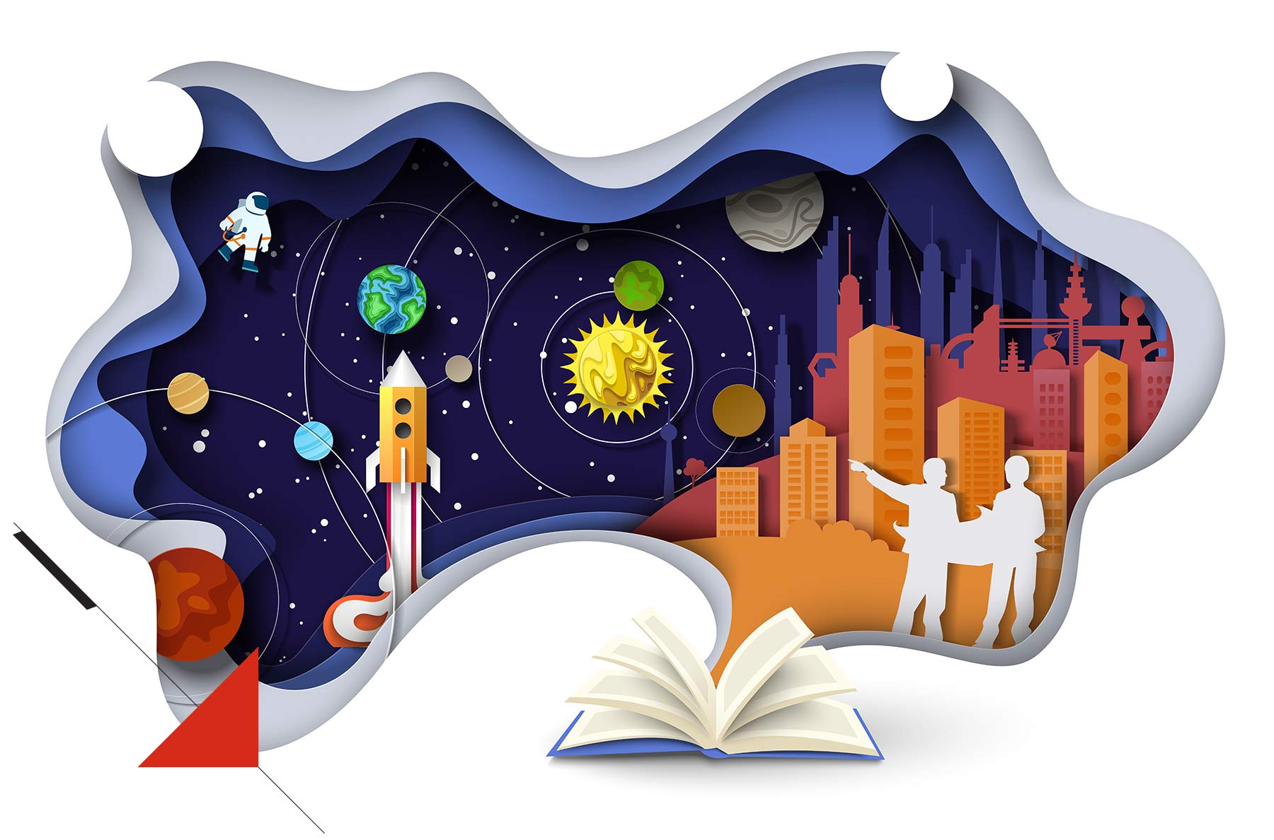 rocket coming out of book