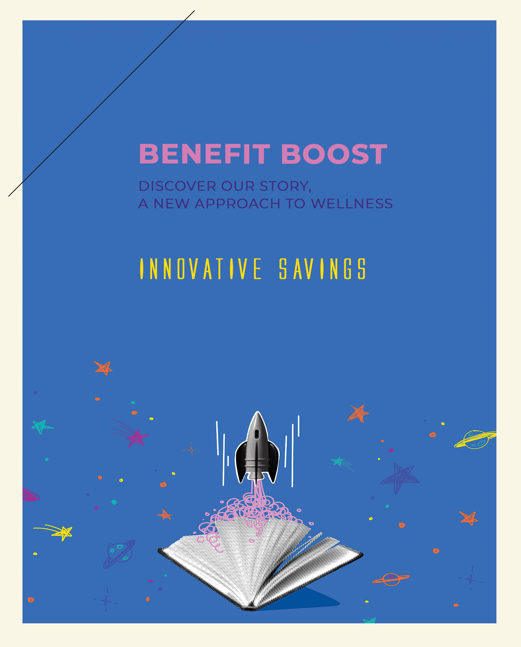 Rocket coming out of book with Discover our Story