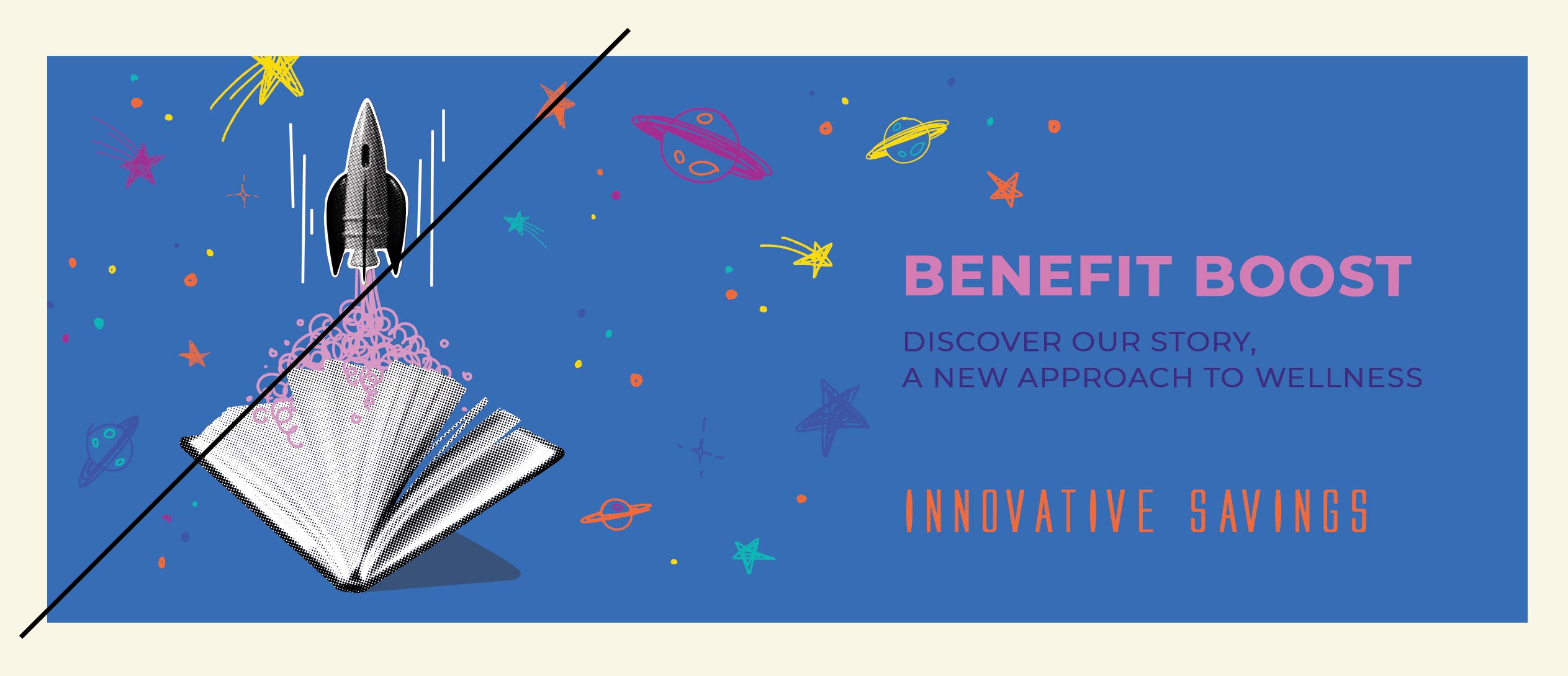 Rocket coming out of book with Discover our Story