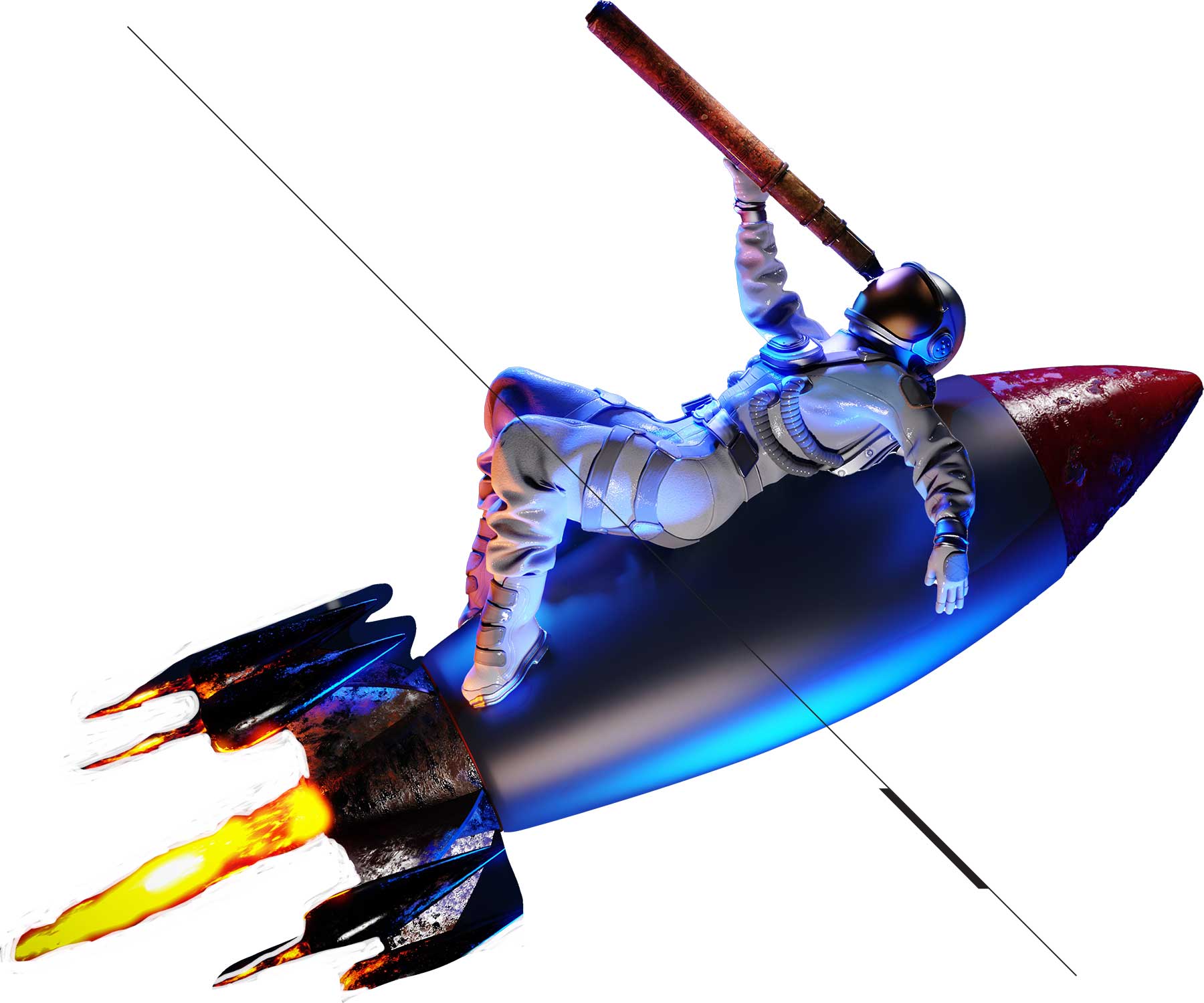 astronaut on rocket with telescope