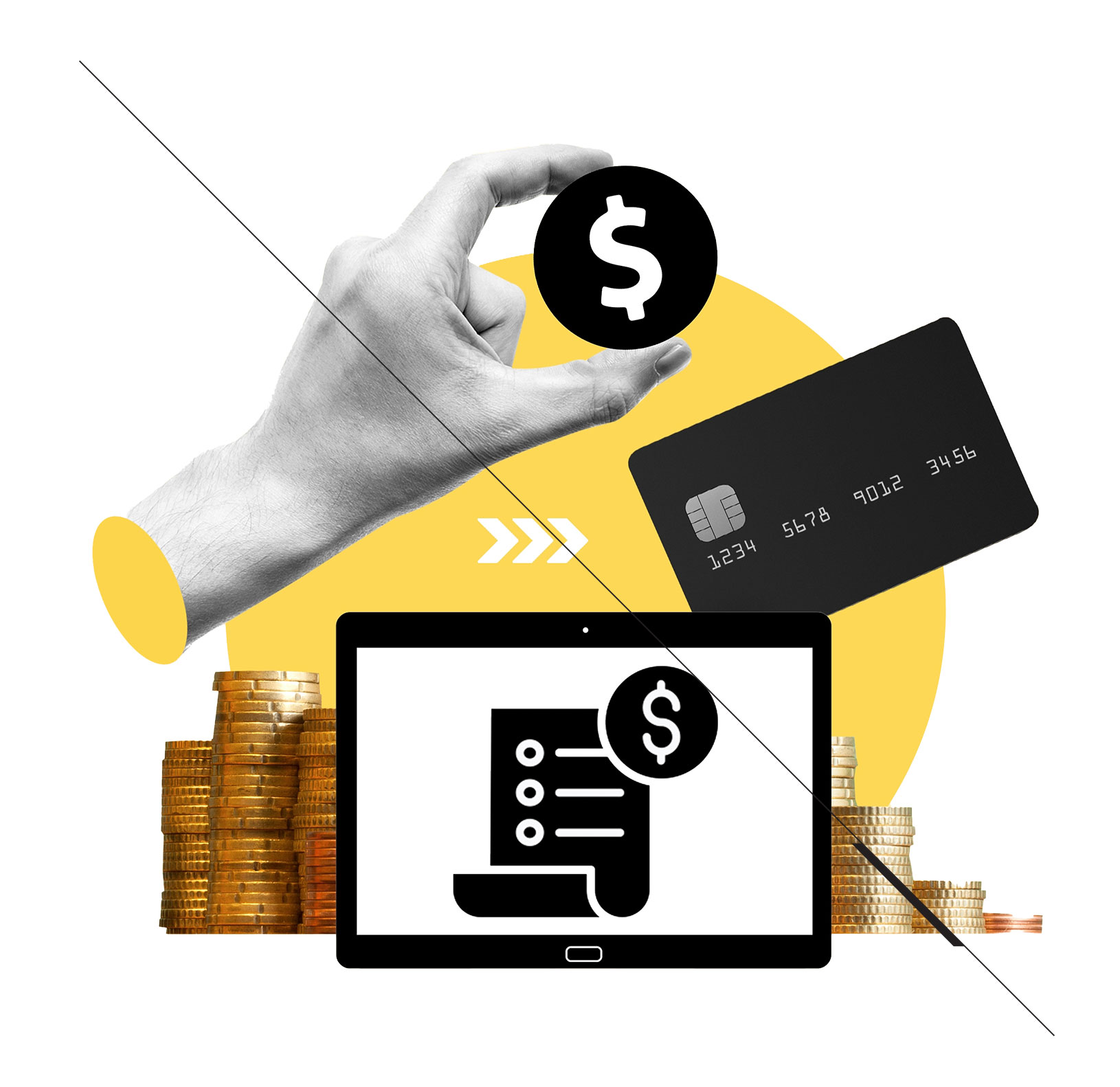 Billing Forms - credit card, computer with form and coins