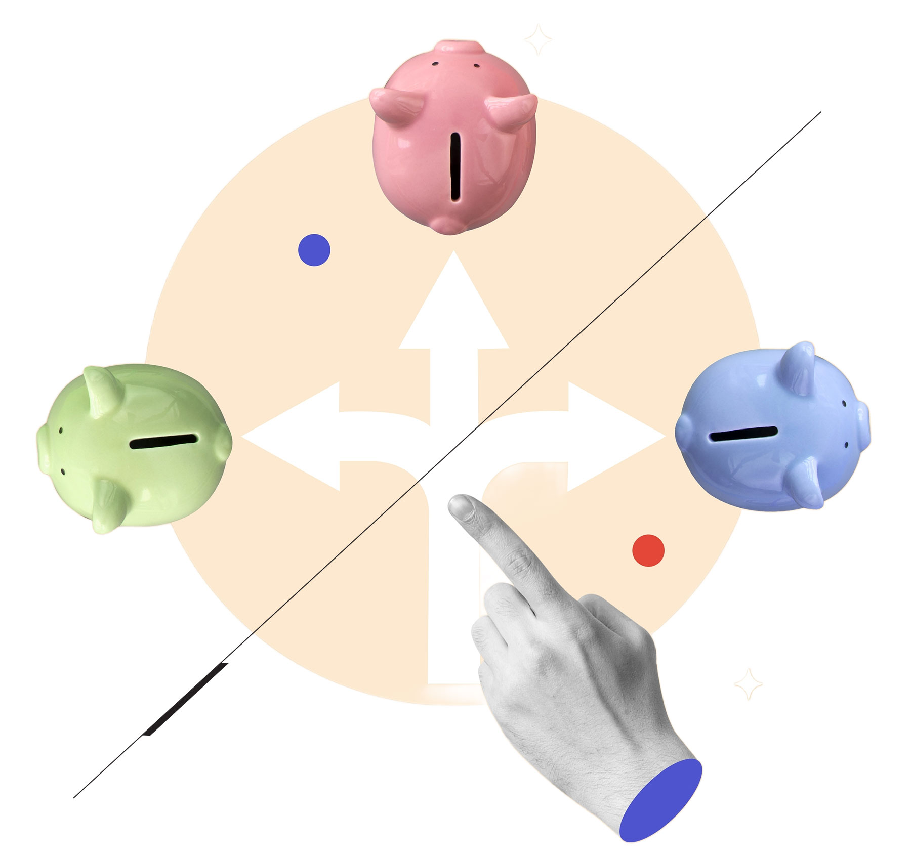 paths to different piggy banks