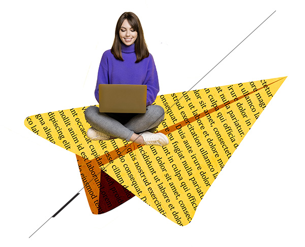 person on paper airplane and computer