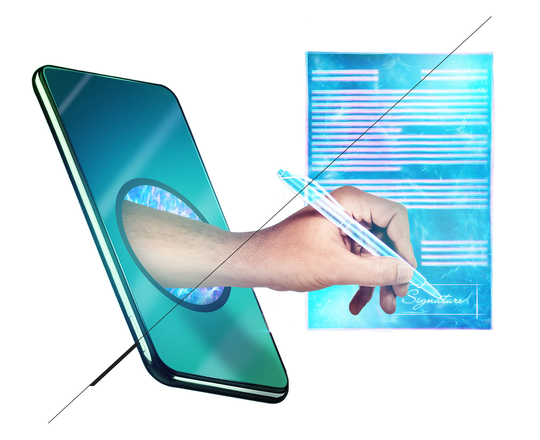 hand coming out of phone esigning application