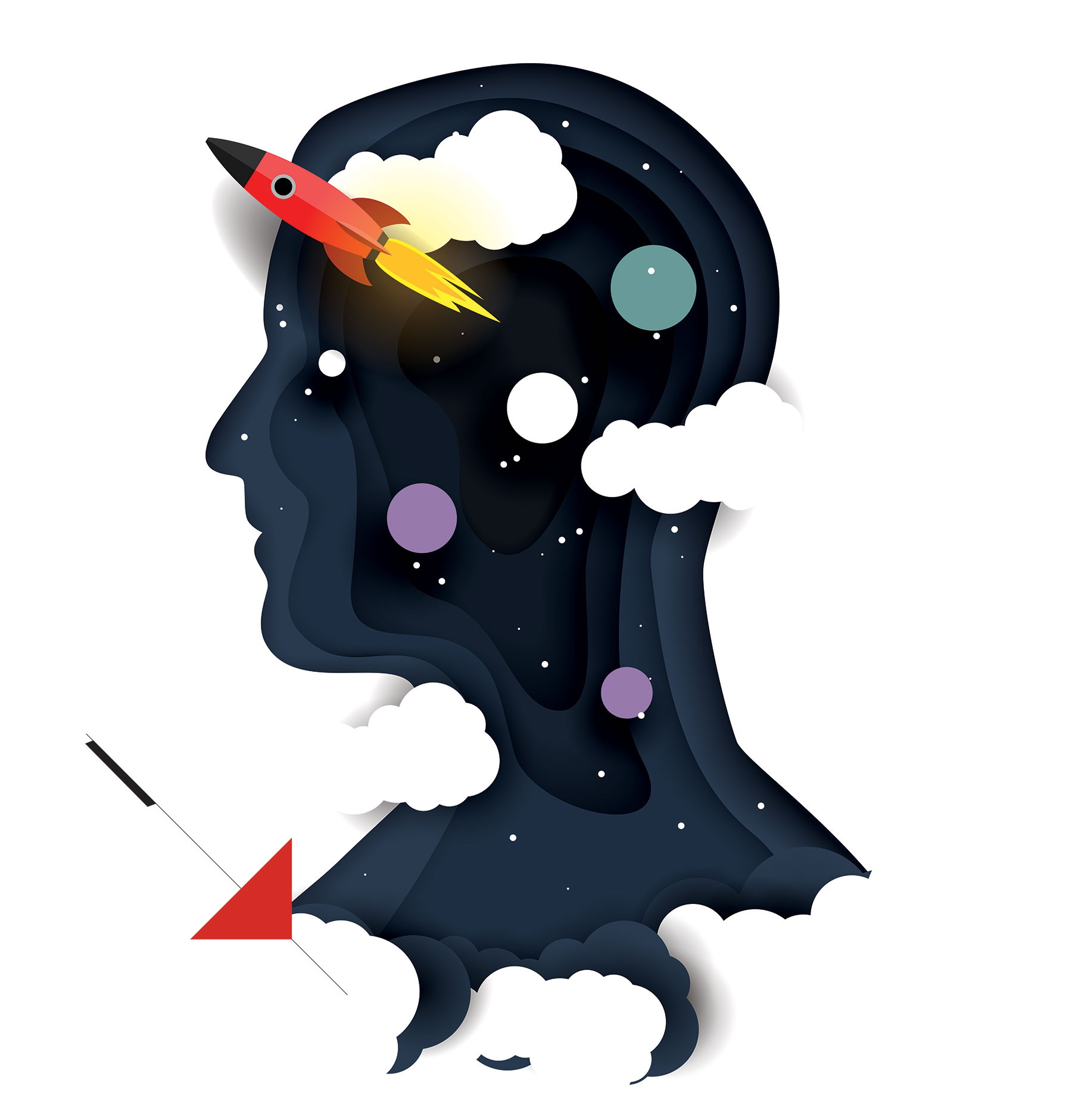 rocket coming out of head in space