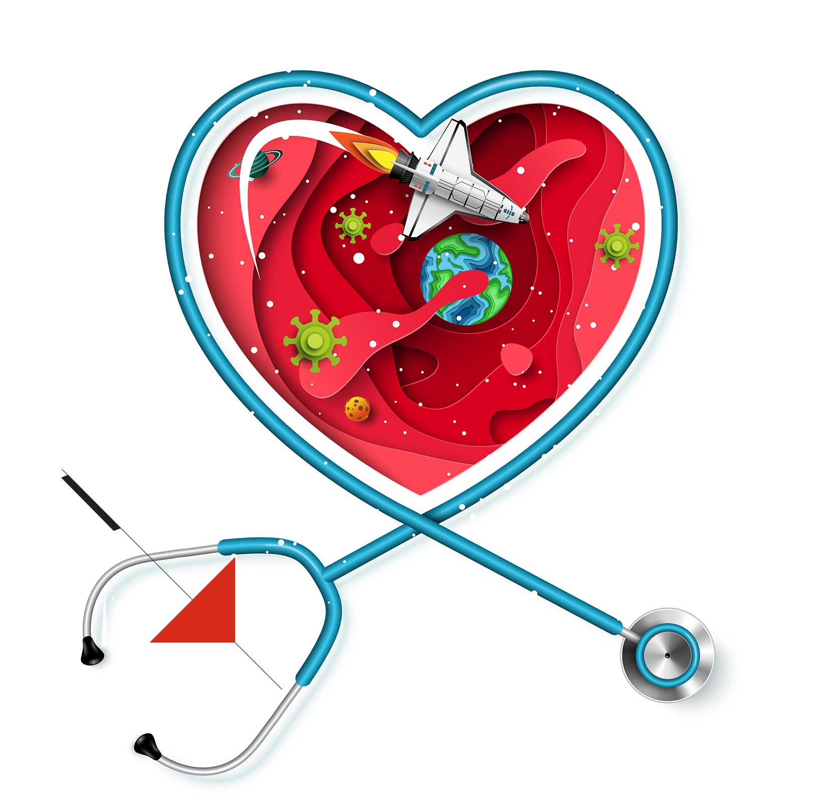 paper art heart with stethescope
