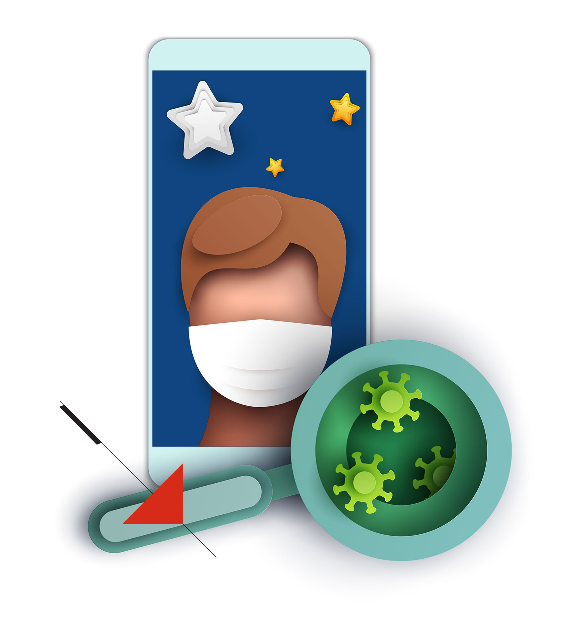 paper art phone and sick person