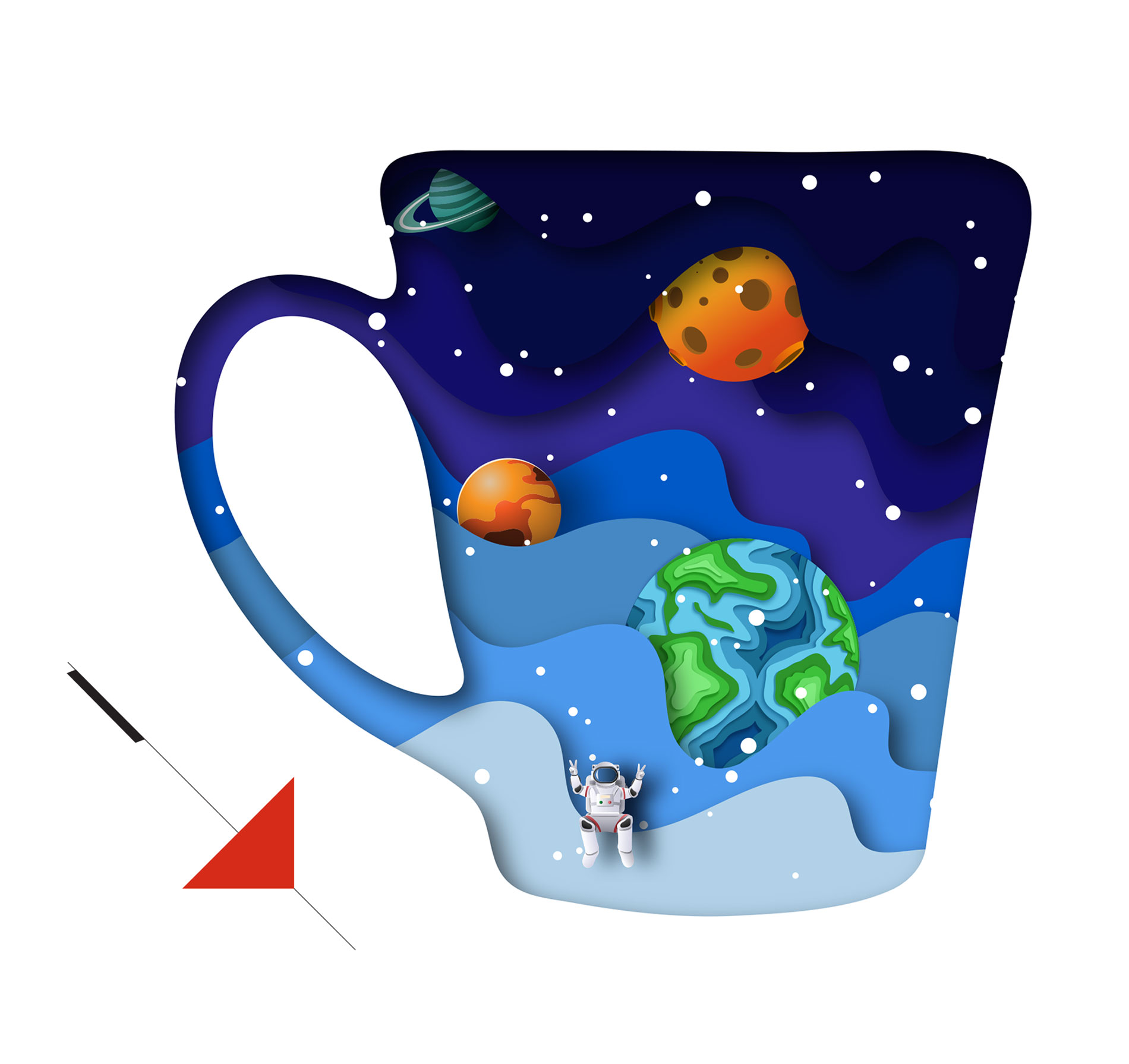 paper art coffee cup with space theme