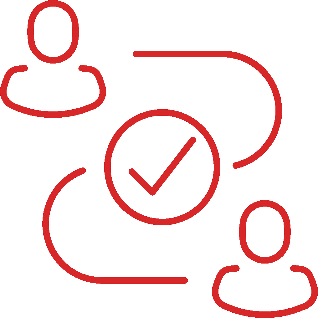 Clear Communication and Service Framework - two people connected with checkmark